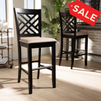 Baxton Studio RH317B-Sand/Dark Brown-BS Jason Modern and Contemporary Sand Fabric Upholstered and Espresso Brown Finished Wood 2-Piece Bar Stool Set